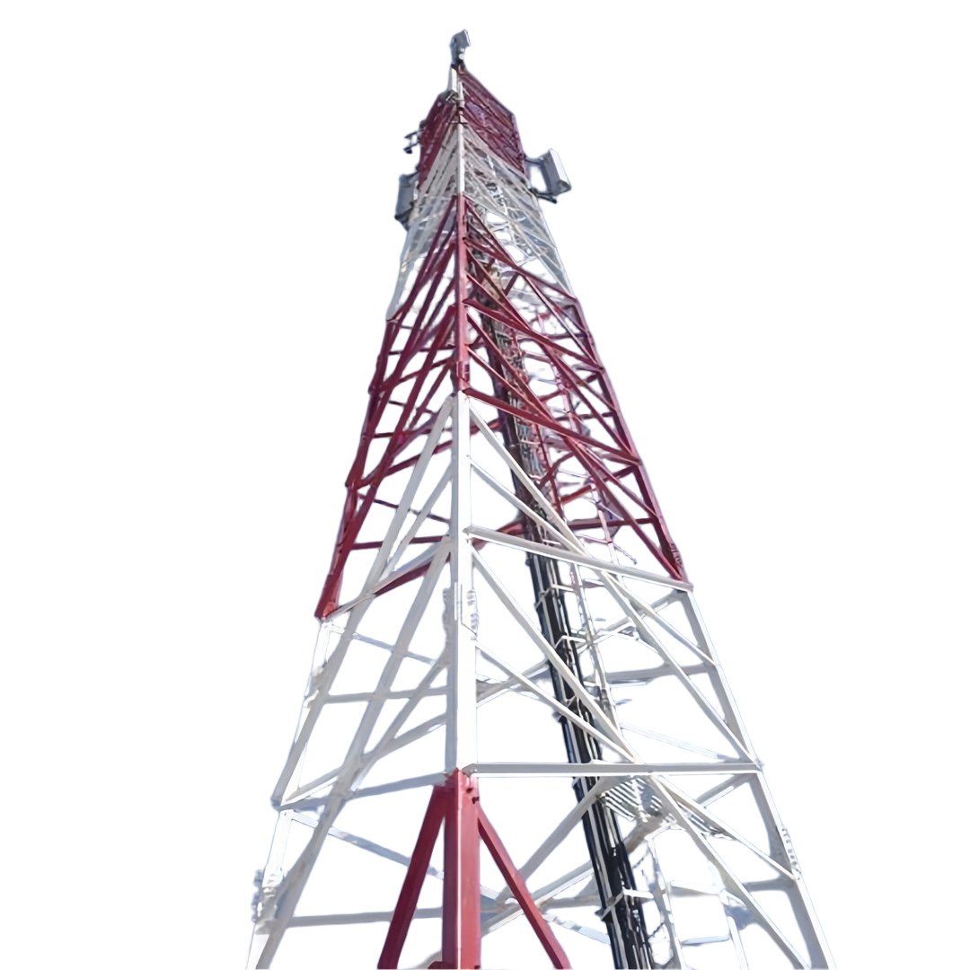 3 Legged Angular Steel Tower Triangular Wireless Communication Tower with Lightning Rod and Multiple Platforms for and Safe Operation