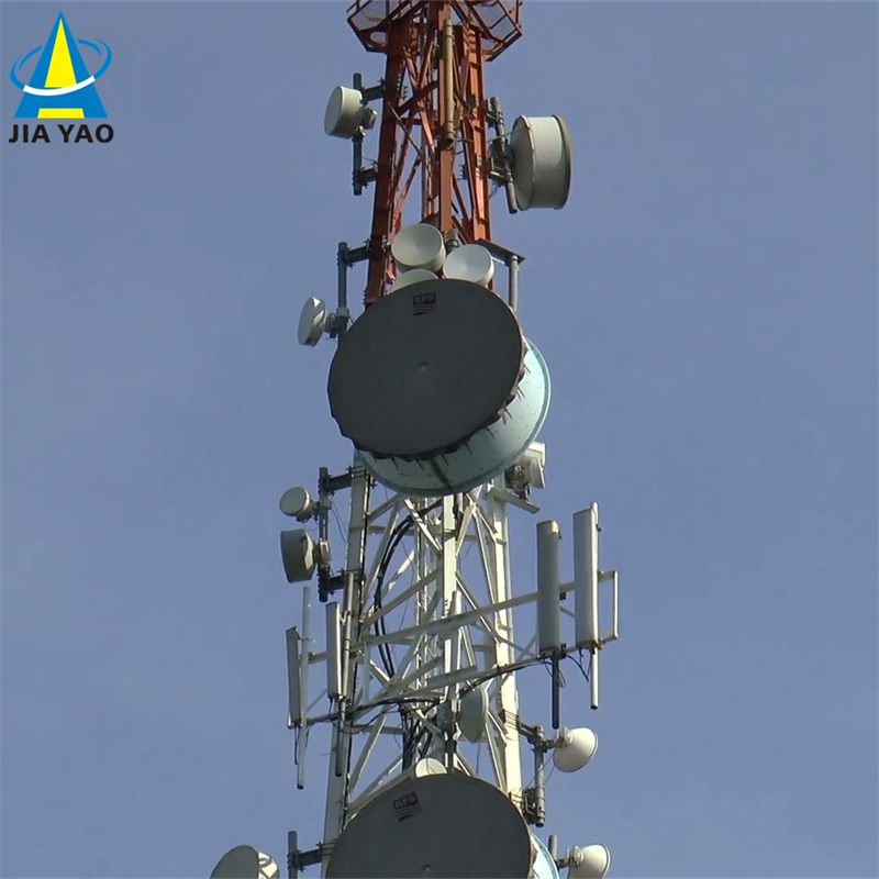 3 Legged Angular Steel Tower Triangular Wireless Communication Tower with Multiple Operating Platforms and Lightning Rod for Safety